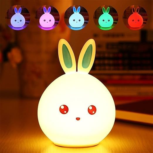 Quace Silicone Lovely Rabbit Blue Ears Touch Night Light