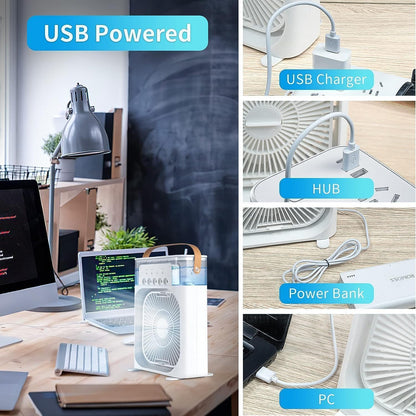 Portable Air Conditioners - Small AC Quiet Personal Air Cooler,USB Powered Mini Desktop Cooling Misting Fan, 3 Smart
